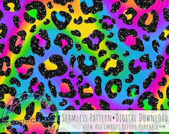 80er Jahre Rainbow Glitter Leopard Muster, Retro Sublimationsdesign, bunter Ombre Sommerdruck, 90er Jahre Nostalgie Gepard digitales Papier