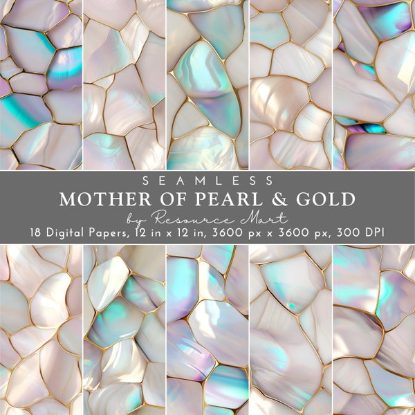 Iridescent Mother of Pearl & Gold Digital Paper, luxe seamless textures, scrapbook pages, pattern, background wallpaper, print on demand