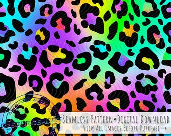 Neon Leopard Muster, Sublimationsdesign, Sommerdruck, 80er 90er Jahre Stil, Regenbogen Gepard Flecken, digitale Papierdatei, buntes Schattenbild png