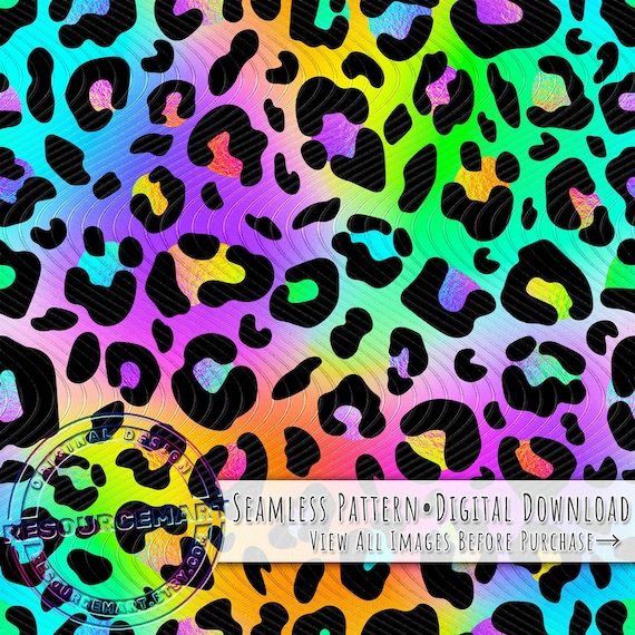 Neon Leopard seamless pattern, sublimation design, summer print, 80s 90s style rainbow cheetah spots digital paper file, colorful ombre png