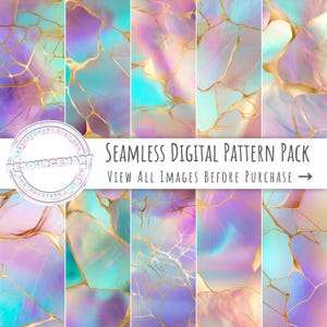 Iridescent Opal & Gold Digital Paper, luxe seamless textures, holographic scrapbook pages, pattern, background wallpaper, print on demand