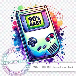 90's Nostalgia PNG Graphic File, retro 90s baby handheld game t-shirt tee sweatshirt, sublimation tote bag, printable waterslide glass jar
