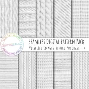 White Sweater Knit Winter Digital Paper, seamless printable scrapbook paper, trompe l&#39;oeil background wool texture wallpaper print on demand