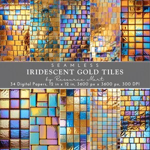 Irisierende Gold Tiles Digitales Papier, druckbares Scrapbook Papier nahtlose Muster metallisch glänzende Tapete Hintergrund Textur Print on Demand