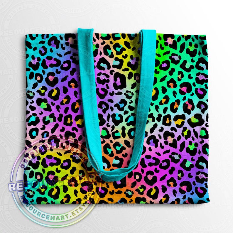 Motivo senza cuciture con leopardo al neon, design a sublimazione, stampa estiva, file digitale in carta con macchie di ghepardo arcobaleno in stile anni '80 e '90, png sfumato colorato immagine 5