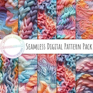 Seamless Pastel Digital Paper Pack, 3d textures, spring summer colorful printable scrapbook pages, diy kid&#39;s prints, crafting backgrounds