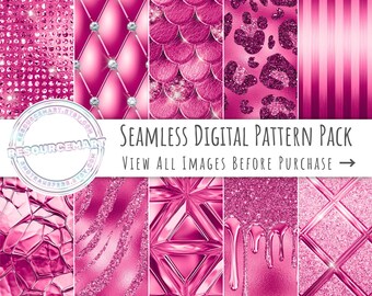 Hot Pink Luxury Glam Digital Paper Pack, printable scrapbook & journal paper, seamless metallic glitter pattern, foil sublimation texture
