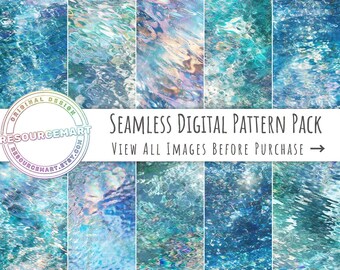 Shimmering Water Digital Paper, iridescent seamless textures, summer scrapbook pages sparkling pattern background wallpaper, print on demand