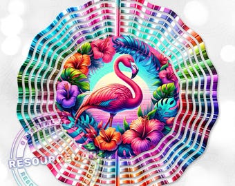 Pink Flamingo Wind Spinner Sublimation Design, digital download, 10 inch png, light catching colorful floral outdoor garden decor