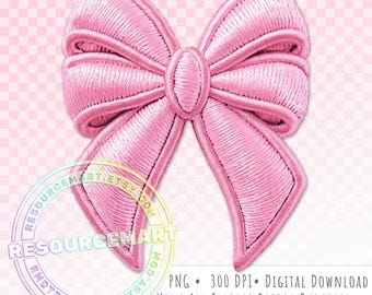 Faux Embroidered Pink Coquette Bow PNG Graphic File, sublimation shirt or tote design