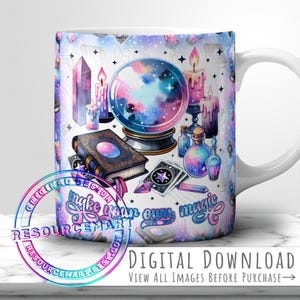Make Your Own Magic Mug Wrap Design, pastel witchy 11oz 12 oz 15 ounce sublimation coffee cup press, practical magic 11 oz 12oz 15oz cup