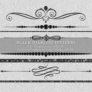 Black Diamond Dividers Clipart Transparent PNG luxe luxury glam bling separator border invitation marketing website social media graphic