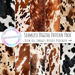 Seamless Cowhide Digital Paper, scrapbook paper, tileable leather wallpaper, western background, luxury textures, pattern, print on demand
