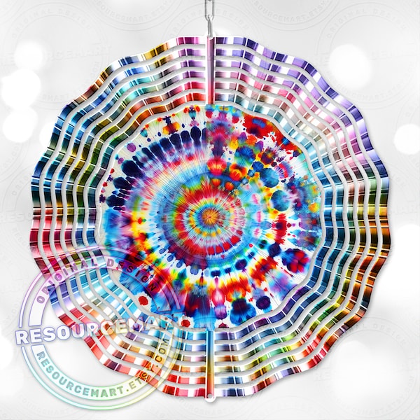 Colorful Tie-Dye Wind Spinner Sublimation Design, digital download, 10 inch summer windspinner png, outdoor garden yard decor, tiedye