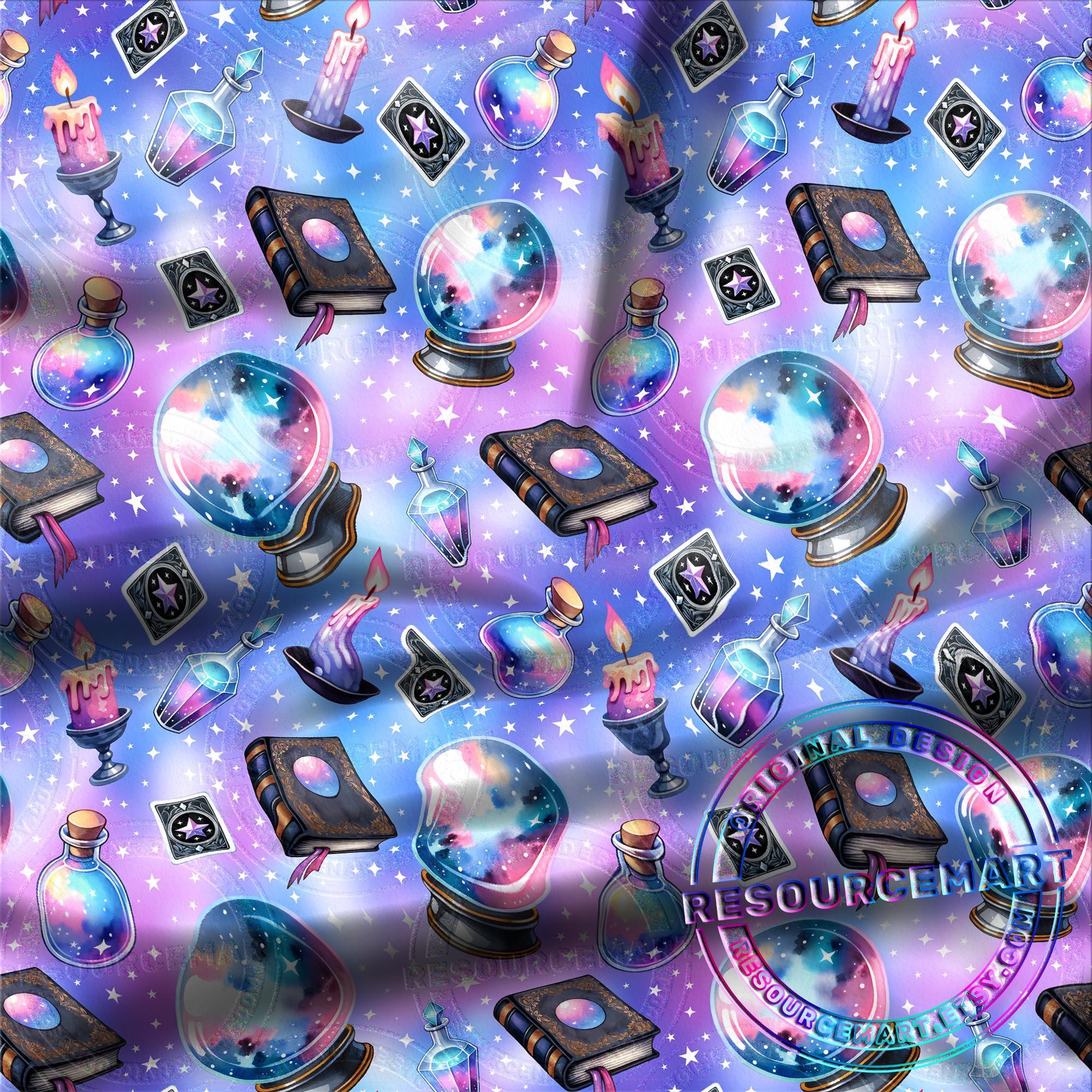 Pastel Magical Seamless Pattern, Witchy Sublimation Design, Halloween ...