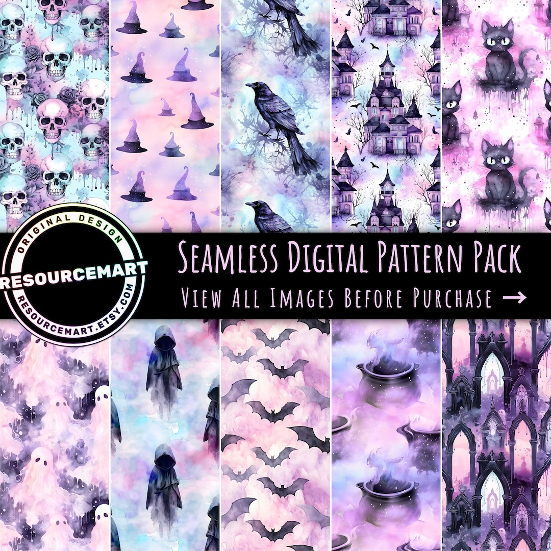 Pastel Halloween Seamless Digital Patterns, Digital Paper Pack ...