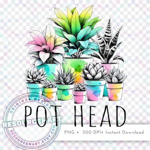 Topf Kopf PNG Grafikdatei, Sommer T-Shirt T-Shirt Design, Sublimationslibbey Glasdosen Tasse, bunte Neon Zimmerpflanze png, lustige Pflanzen Mutter Shirt