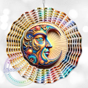 3d Celestial Wind Spinner Sublimation Design, digital download, 10 inch png, moon colorful astrology outdoor garden yard decor