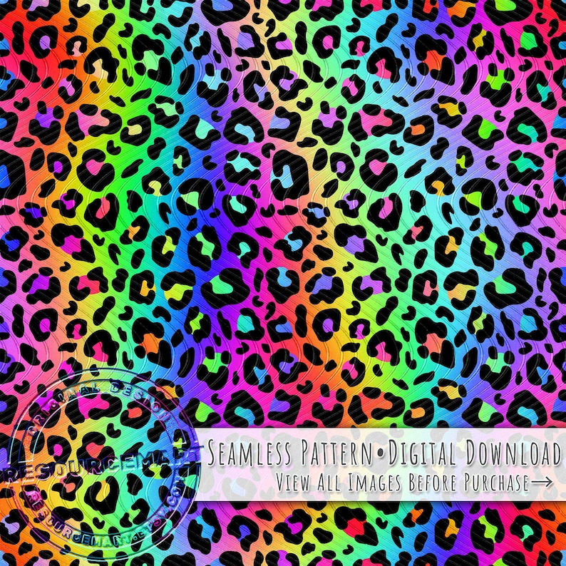 Rainbow Leopard seamless pattern, sublimation design, summer print, 80s 90s style neon cheetah spots digital paper file, colorful ombre png image 2