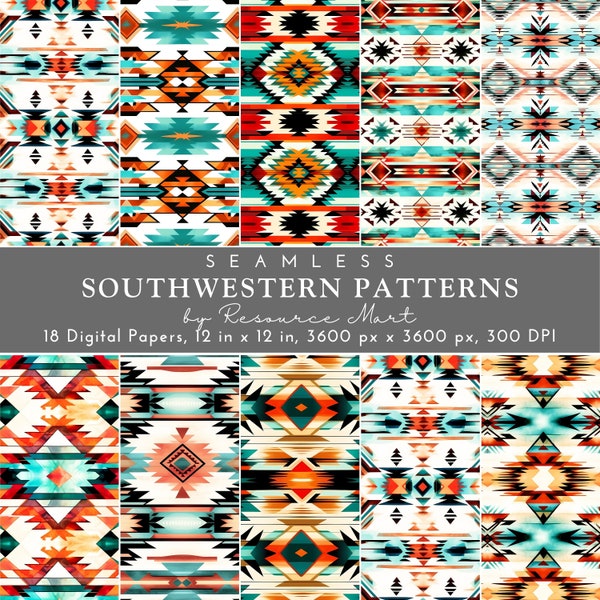 Seamless Southwestern Digital Paper, western patterns, aztec navajo scrapbook pages, tribal background, cowboy wallpaper, print on demand