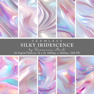 Pacote de papel digital iridescente sem costura, álbum de recortes para impressão, fundo holográfico pastel, papel de parede metálico, diário planejador, impressão sob demanda
