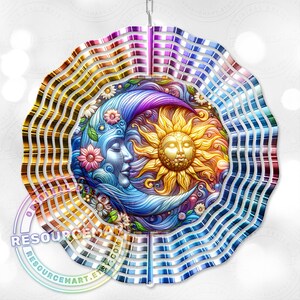 3d Celestial Wind Spinner Sublimation Design, digital download, 10 inch png, sun & moon colorful astrology outdoor garden yard decor