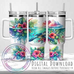 40oz Tropical Sea Turtle Tumbler Wrap Design, 40 ounce watercolor stanley seamless sublimation cup, 40 oz hawaiian hibiscus summer beach cup