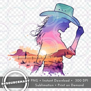 Pastel Cowgirl PNG Graphic File, Print on Demand, vintage t-shirt tee design, printable waterslide mug country western sublimation glass can
