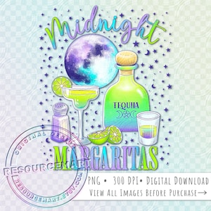 Midnight Margaritas PNG Graphic File, Practical Magic t-shirt sweatshirt design, Halloween spooky season tote bag, witchy glass can design image 2