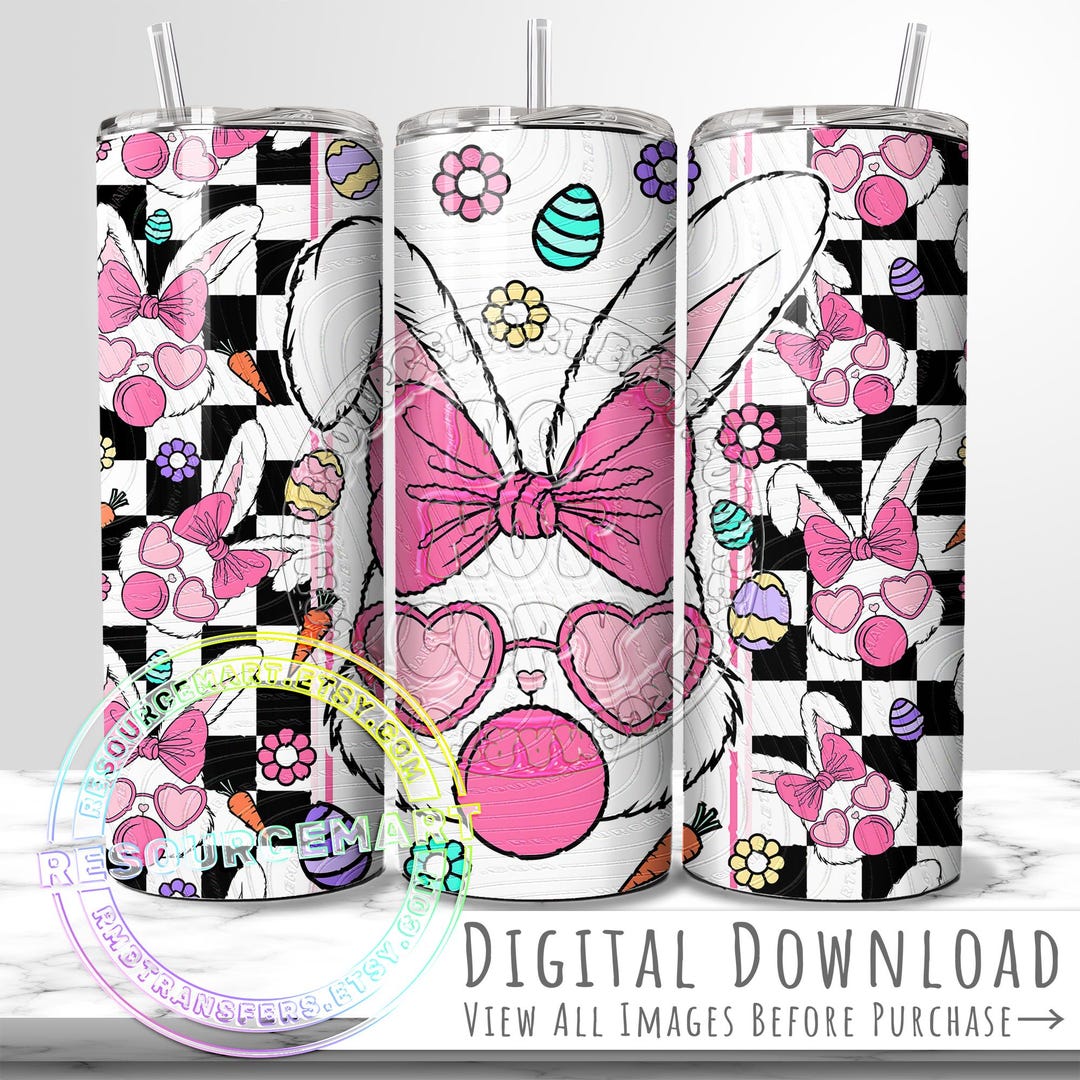 Retro Easter Bunny 20oz Tumbler Wrap Sublimation PNG, Pastel Spring ...