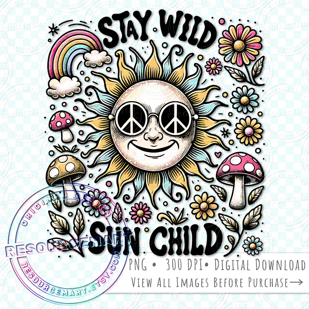 Stay Wild Sun Child PNG Graphic File, Retro Vintage Summer T-shirt Tee ...