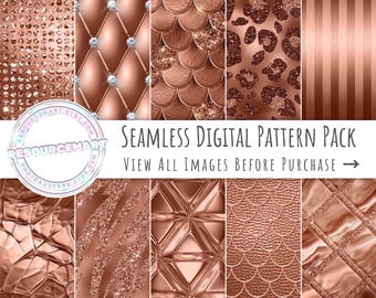 Luxury Glam Digital Paper, copper foil printable scrapbook paper, seamless patterns, metallic glitter texture backgrounds, rose gold luxe