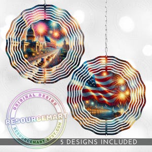 4th of July Fireworks Wind Spinner Sublimation Design Bundle, digital download, 10 inch png, light catching outdoor garden decor, USA flag
