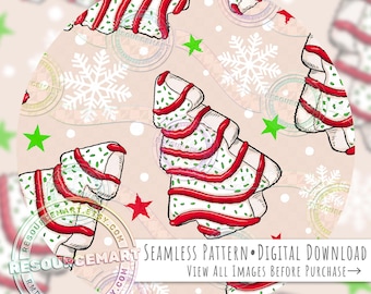 Christmas Tree Cake Seamless Pattern, classic xmas sweets on cream seamless file digital paper, holiday food retro nostalgic festive print