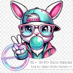 Easter Bunny PNG Sublimation File, pastel peace sign rabbit t-shirt tee design element, easter bubble gum tote bag, glass can clip art