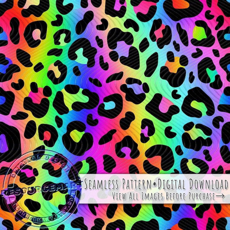 Rainbow Leopard seamless pattern, sublimation design, summer print, 80s 90s style neon cheetah spots digital paper file, colorful ombre png image 1