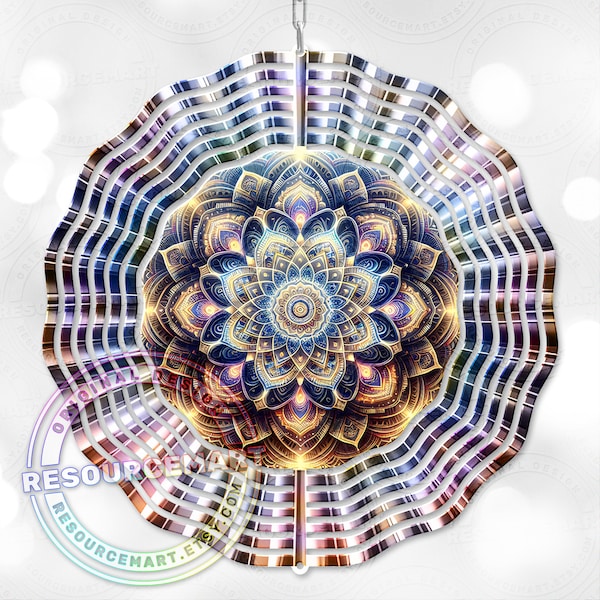 Mandala Wind Spinner Sublimation Design, digital download, 10 in windspinner png, outdoor garden yard decor, glowing colorful kaleidoscope