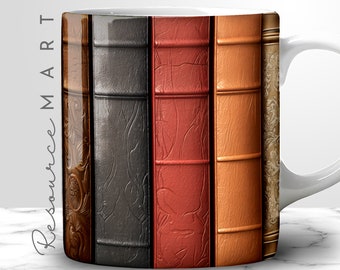 Antique Books Mug Wrap, 11oz 12 oz 15 oz mug template, seamless sublimation press PNG, book lover gift, reading coffee mug, print on demand