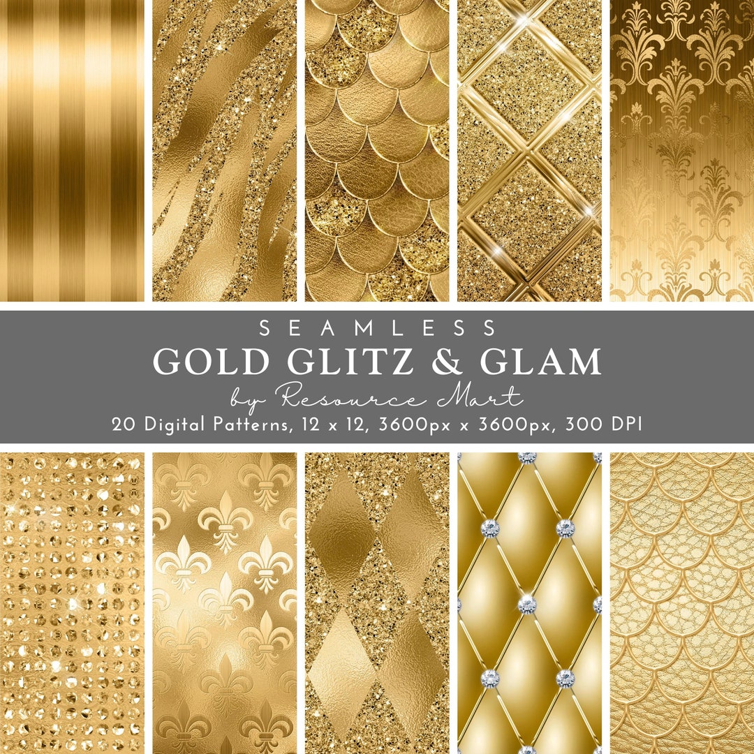 Luxury Glam Digital Paper, Gold Scrapbook Paper Printable Seamless ...