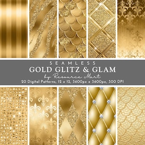 Papel digital glam de luxo, papel de scrapbook dourado imprimível padrão sem costura glitter textura de fundo impressão metálica sob demanda comercial