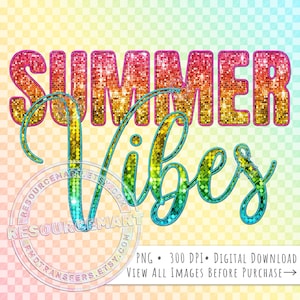 Faux Pailletten Sommer Vibes PNG Grafikdatei, Sommer T-Shirt Design, diy Einkaufstasche Grafik, funkelnd glitzernder faux gestickter Patch