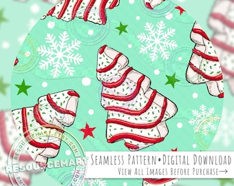 Christmas Tree Cake Seamless Pattern, classic xmas sweets on mint green seamless file digital paper, holiday food retro nostalgic print