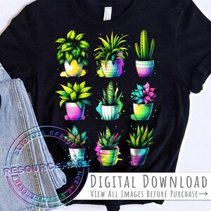 Neon Topfpflanzen PNG Grafikdatei, Sommer T-Shirt T-Shirt Design, Sublimationsglasdose Tasse, bunte Aquarell png, diy Pflanzen Mutter Geschenk
