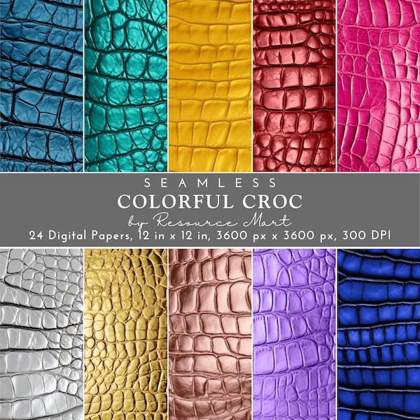 Seamless Crocodile Digital Paper, luxury leather texture, scrapbook journal pages, colorful wallpaper, croc background, alligator pattern