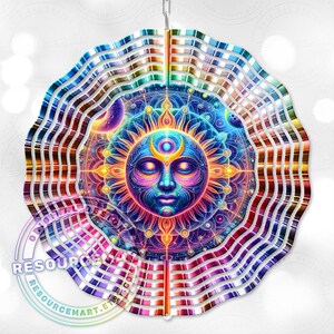 3d Celestial Astrology Wind Spinner Sublimation Design, digital download, 10 inch png, sun & moon colorful outdoor garden yard decor
