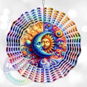 3d Celestial Wind Spinner Sublimation Design, digital download, 10 inch png, sun & moon colorful astrology outdoor garden yard decor