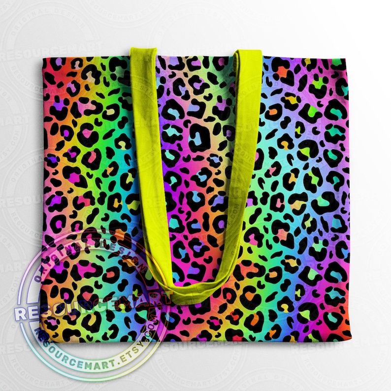 Rainbow Leopard seamless pattern, sublimation design, summer print, 80s 90s style neon cheetah spots digital paper file, colorful ombre png image 5