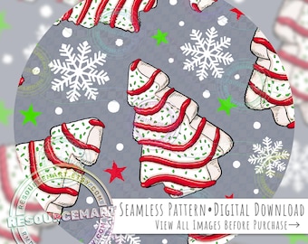Christmas Tree Cake Seamless Pattern, xmas sweets on light grey seamless file digital paper, holiday food retro nostalgic festive print