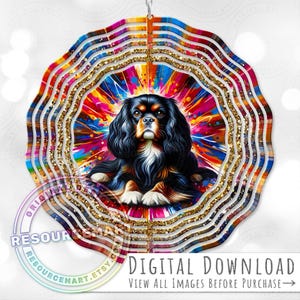 Cavalier King Charles Spaniel Wind Spinner Sublimationsdesign, digitaler Download, 10-Zoll-Hund PNG, Garten Dekor im Freien Hof Dekor niedlichen Welpen PNG