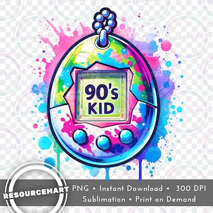 90's Nostalgia PNG Graphic File, Print on Demand, 90s baby gotchi t-shirt tee design, tote bag sublimation, waterslide mug, libbey glass can
